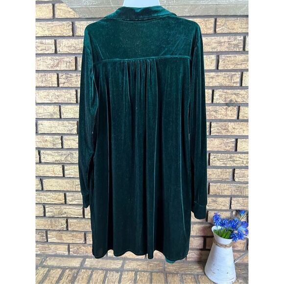Womens Size Large Dark Green‎ Velvet Short Holiday Vintage Dress Button Up - Picture 3 of 5